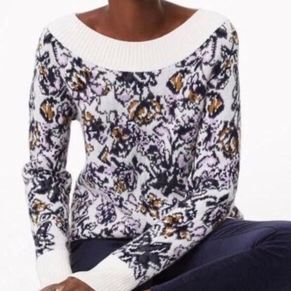 LOFT Sweaters - Loft Womens Knit Painterly Floral Pullover Sweater Size XS Boat Neck Boho Garden
